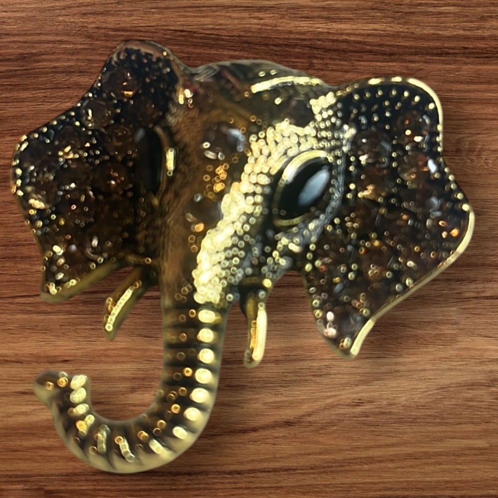Gold Elephant Brooch with Rhinestones